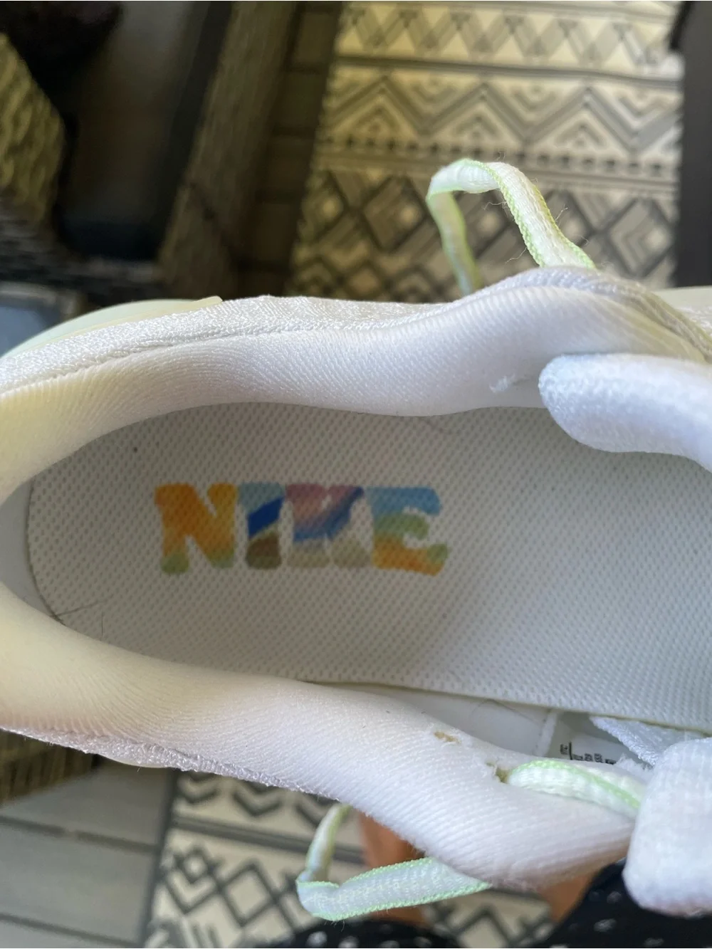 Nike Women’s White Sneakers with Yellow Swoosh and Mint Accents